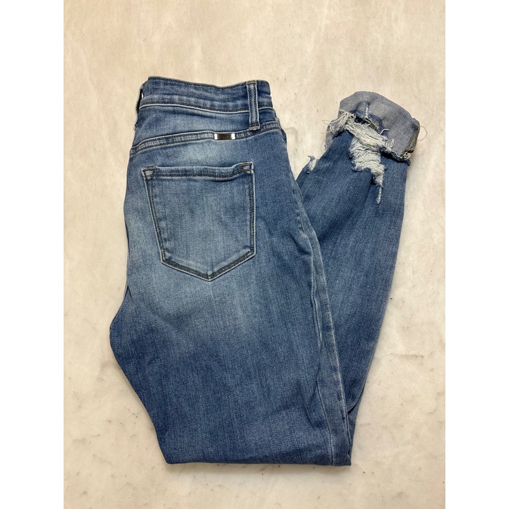 Kan Can Jeans Women Size 29 Distressed Cuffed High Rise Skinny Blue‎ Denim